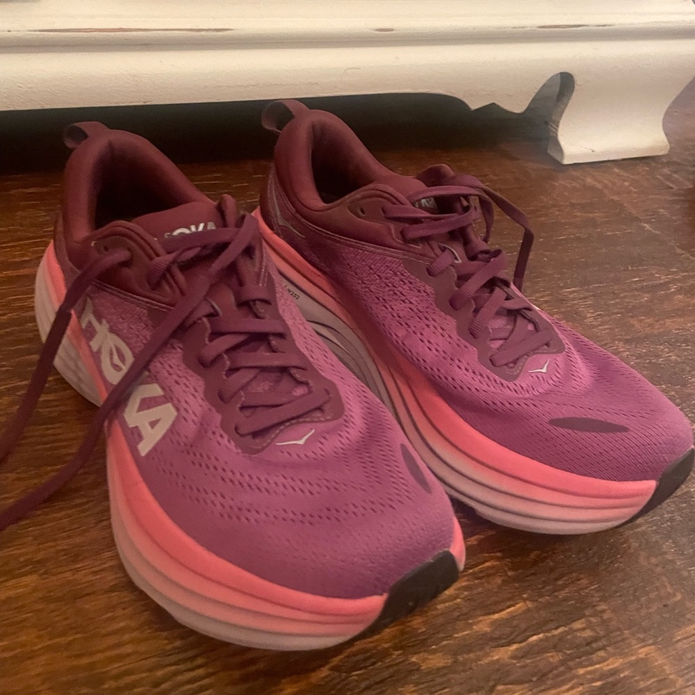 Hoka Womens Size 9.5 Bondi 8 Walking Shoes Purple and Pink
